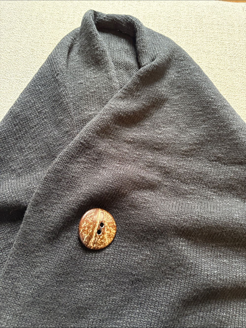 Black Shawl Wrap with Button Detail - Women Jackets & Coats - Picture 3 of 5